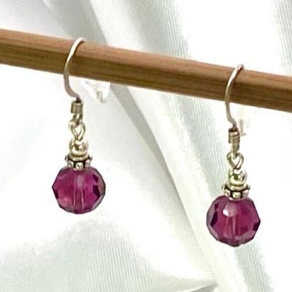 AMV Sterling 925 silver & Amethyst Crystal Dangles - Picture 2 of 7